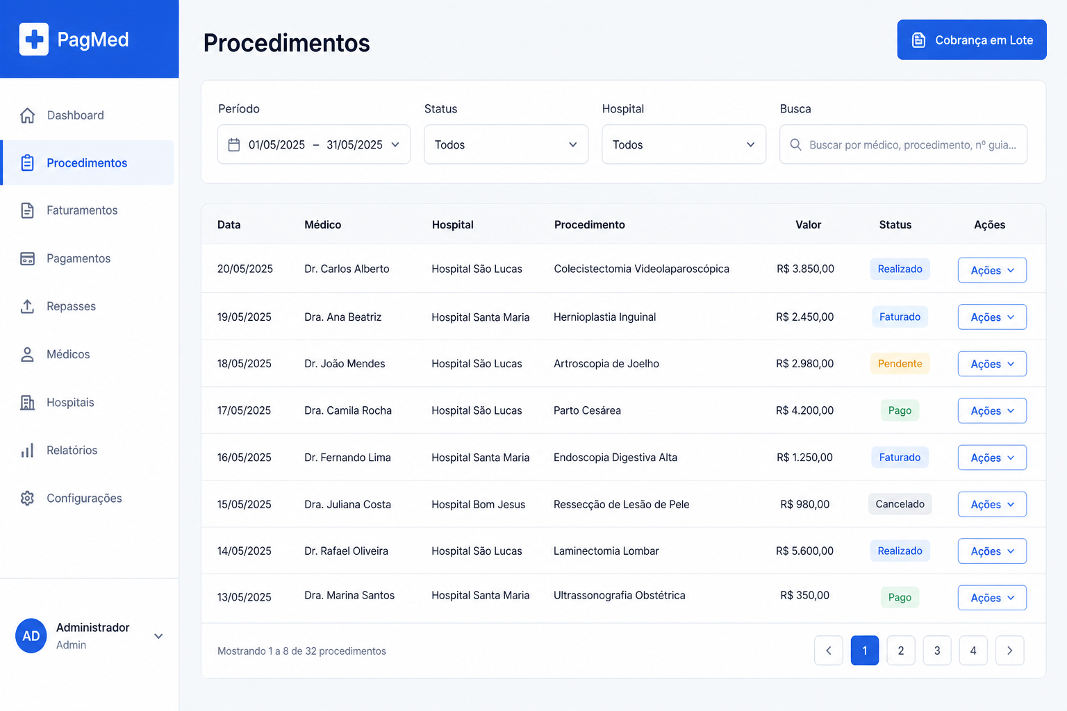 Tela de Procedimentos